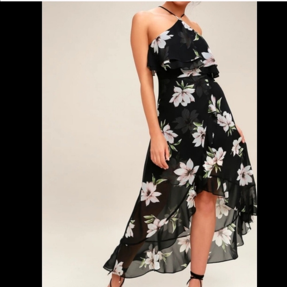 Lulus black floral halter maxi dress